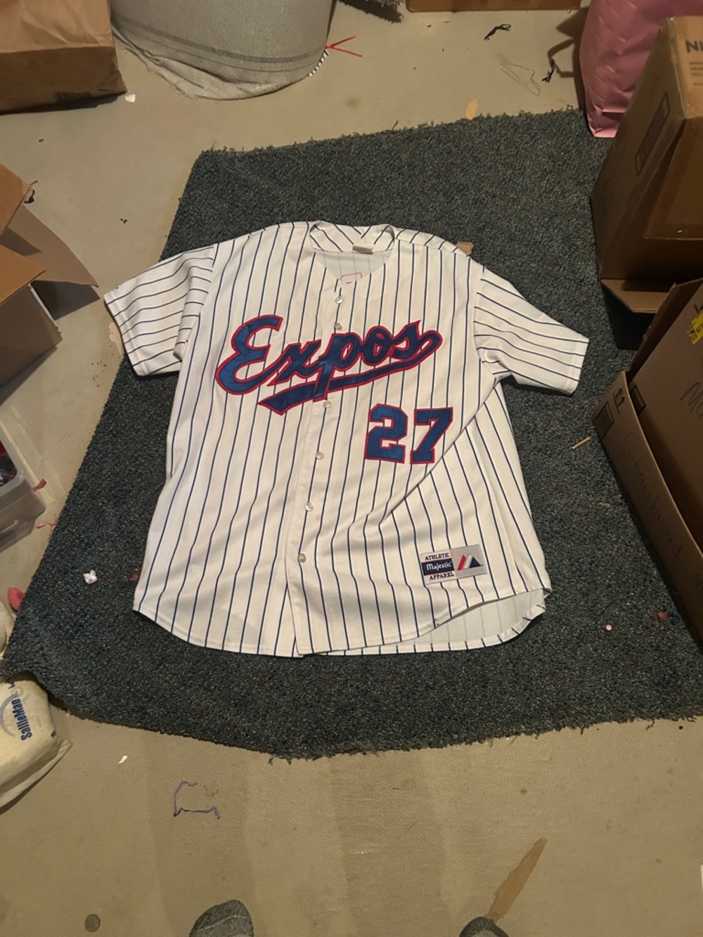 Vladimir Guerrero Expos Pinstripe Baseball Jersey 27 - White with Blue & Red XL